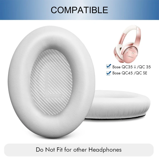 Alt view image 2 of 7 - Replacement Ear Pads for Bose QC35 & QC35 ii, White Earpads for Bose QuietComfort 35ii 35 Headphones, Protein Leather, Noise Isolation Memory Foam