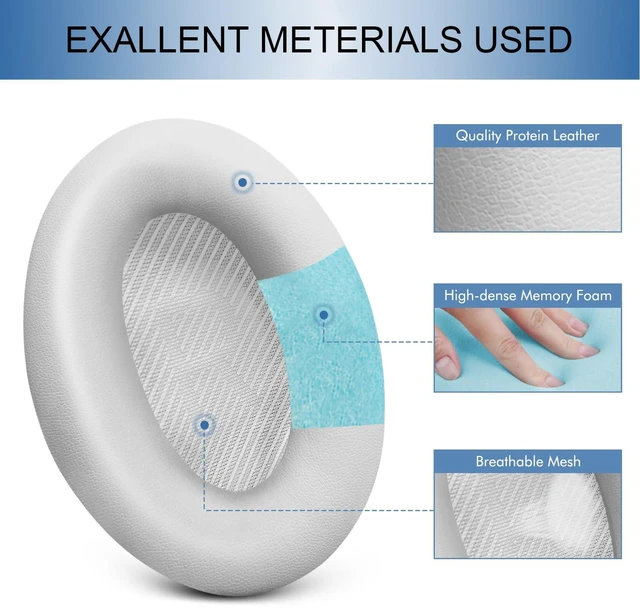 Alt view image 3 of 7 - Replacement Ear Pads for Bose QC35 & QC35 ii, White Earpads for Bose QuietComfort 35ii 35 Headphones, Protein Leather, Noise Isolation Memory Foam