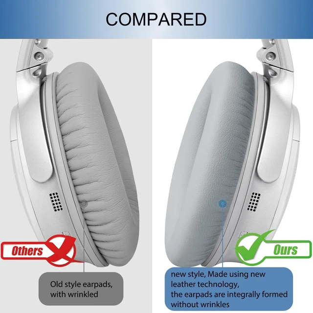 Alt view image 6 of 7 - Replacement Ear Pads for Bose QC35 & QC35 ii, Silver Earpads for Bose QuietComfort 35ii 35 Headphones, Protein Leather, Noise Isolation Memory Foam