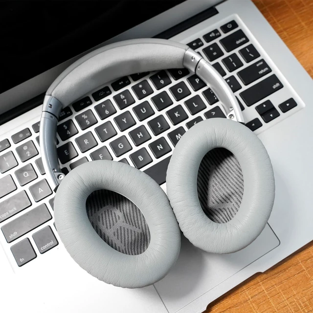 Alt view image 7 of 7 - Replacement Ear Pads for Bose QC35 & QC35 ii, Silver Earpads for Bose QuietComfort 35ii 35 Headphones, Protein Leather, Noise Isolation Memory Foam