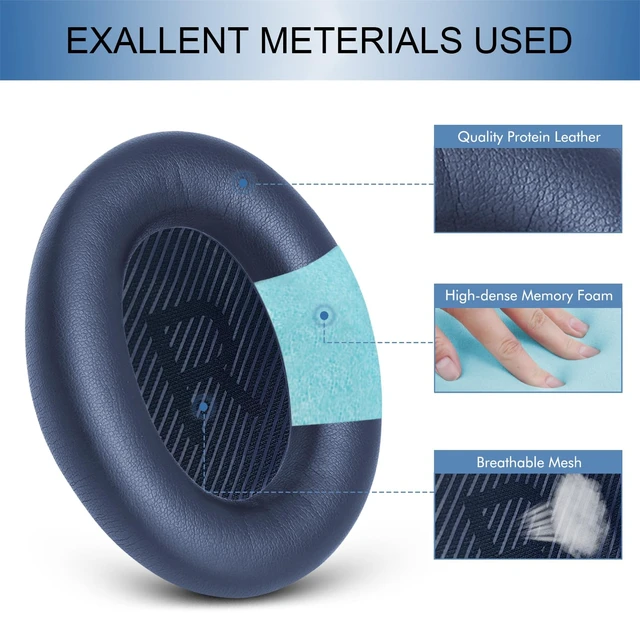 Alt view image 3 of 7 - Ear Pads Cushions Replacement for Bose QC35 ii QC35, Earpads for Bose QuietComfort 35ii 35 Headphones with Protein Leather Noise Isolation Memory Foam (Midnight Blue)