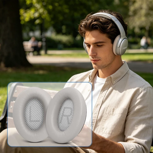 Alt view image 5 of 6 - Replacement Ear Pads for Bose QC35 & QC35 ii, Sandstone Earpads for Bose QuietComfort 35ii 35 Headphones, Protein Leather, Noise Isolation Memory Foam