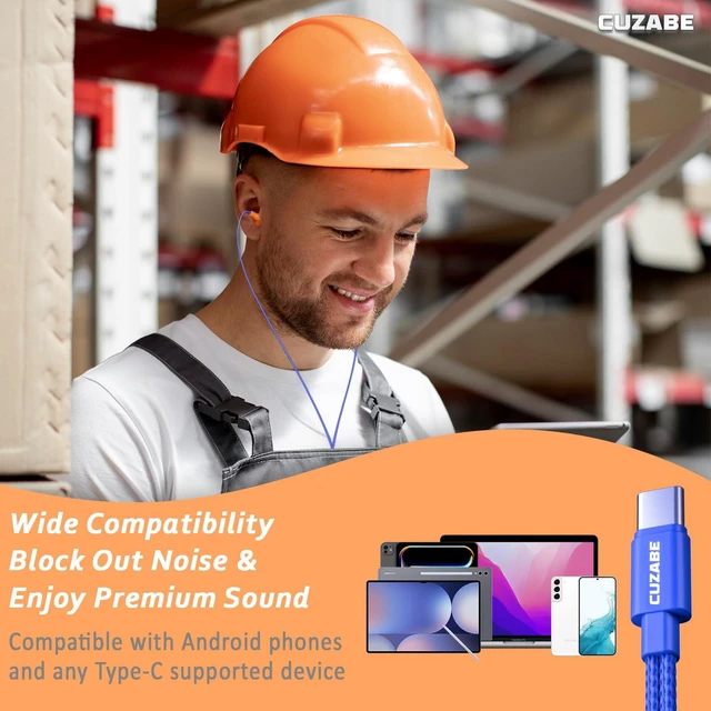 Alt view image 6 of 7 - Ear Plug Headphones for Work, Wired Earplug Headphones USB Type C, Noise Isolating Work Earbuds for Noise Reduction Motorcycle Riding Construction