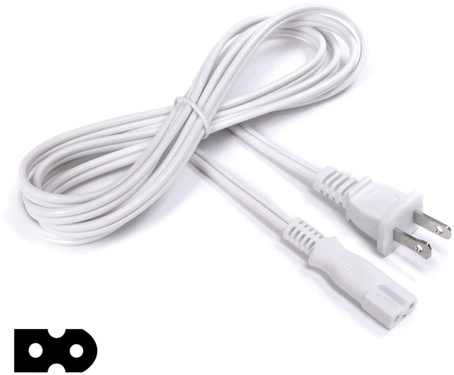Alt view image 2 of 7 - White Polarized 2-Prong Power Cord 3 FT - AC Power Cable With Square/Round Plug for Satellite, CATV, Game Systems, & More - NEMA 1-15P to C7 C8 / IEC 320 - 3 Feet (0.9 Meter)