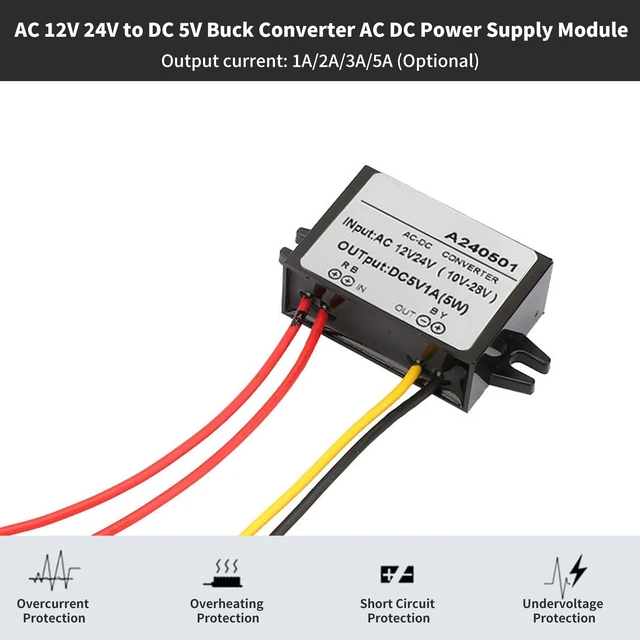 Alt view image 5 of 7 - Voltage Power AC 12V 24V to 5V DC Converter Voltage Regulator Power Module for Car Step Down Converter (1A)