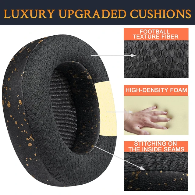 Alt view image 5 of 6 - Mesh Earpads for Arctis Nova Pro Wireless/Nova Elite - Black Gold (Not Fit Nova Pro Wired), for SteelSeries Arctis Nova Pro (Wireless/Omni), Arctis Nova Elite Headphones