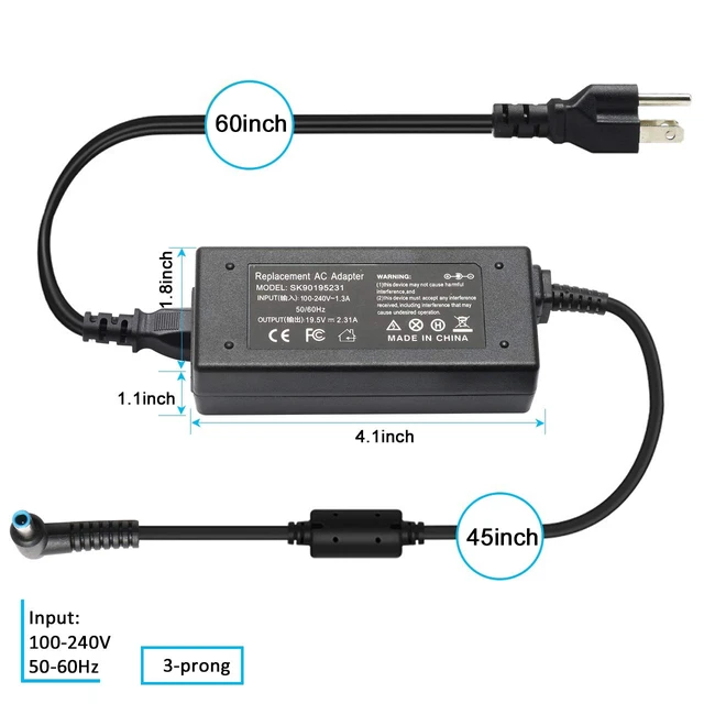 Alt view image 5 of 7 - 45W 19.5V 2.31A AC Adapter Compatible with HP Envy X360 13 15/Zbook Compatible with HP Pavilion X360 11 13 15, Stream 13 11 14;Elitebook 830 840 850 G3 G4 G5 G6;Zbook 14u G4 G5 G3 Power Cord