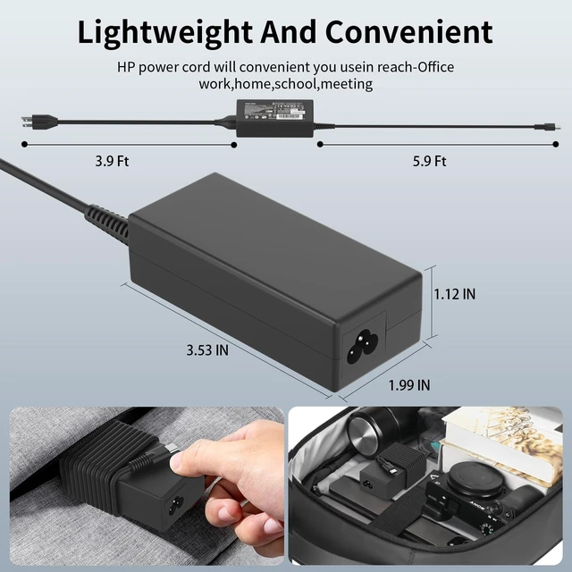 Alt view image 7 of 7 - New 65W USB C Charger Compatible with HP EliteBook 830 840 G8 G9 G10 Laptop 20V 3.25A AC Adapter L67440-001 for OmniBook 5 Envy x360, Spectre x360, L65505-002 Fast Charging Type C Power Supply