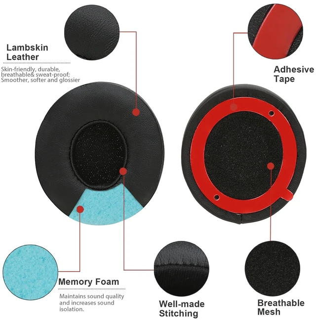 Alt view image 5 of 7 - Lambskin Earpads Cushions for Beats Solo3/Solo2 A1796/B0534 Headphones with Noise-Cancellation Memory Foam (Black)