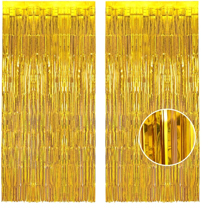 Main image of Gold Fringe Backdrop Party Streamers Decorations 3.2x8.2ft Tinsel Foil Curtain for Christmas/New Years/Men/30th/60th/Birthday/Bachelorette/Anniversary/Bridal Shower/Engagement Decor