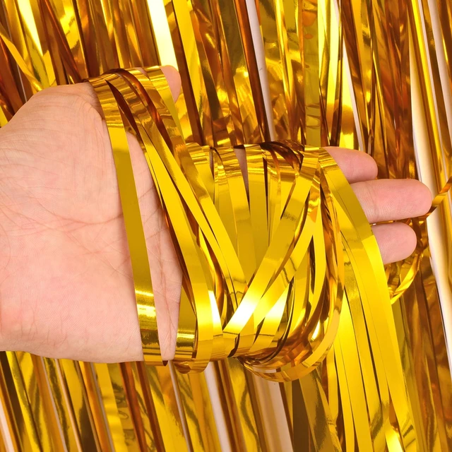 Alt view image 2 of 7 - Gold Fringe Backdrop Party Streamers Decorations 3.2x8.2ft Tinsel Foil Curtain for Christmas/New Years/Men/30th/60th/Birthday/Bachelorette/Anniversary/Bridal Shower/Engagement Decor