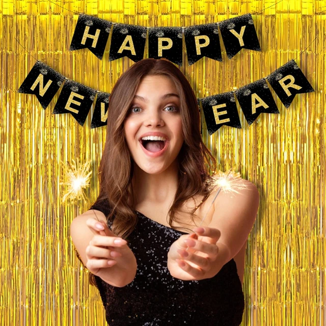 Alt view image 5 of 7 - Gold Fringe Backdrop Party Streamers Decorations 3.2x8.2ft Tinsel Foil Curtain for Christmas/New Years/Men/30th/60th/Birthday/Bachelorette/Anniversary/Bridal Shower/Engagement Decor