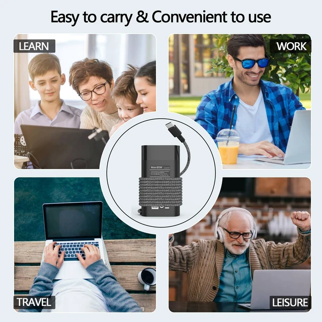 Alt view image 6 of 6 - 65w Omnibook Laptop Charger USB C Compatible with HP Omnibook Fit for HP Omnibook 7 17.3" 5 16" Flip AI PC Omnibook 7 Flip 2-in-1 X FILP Copilot+ TPN-W166 Touchscreen