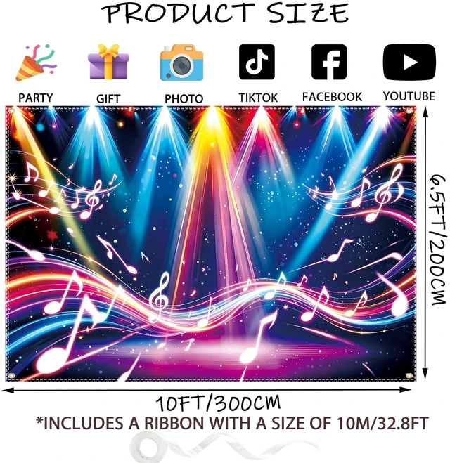 Alt view image 2 of 6 - Rainbow Stage Disco Backdrop 10x6.5ft Neon Dance Party Photography Background 80s 90s Disco Party Decorations for Retro Disco Birthday Party,Club & Bar Themed Decor