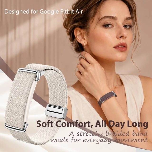 Alt view image 2 of 7 - Magnetic Braided Band Compatible with Google Fitbit Air, Nylon Strap Stretchy, breathable design with a magnetic metal clasp, snap-in holder and adjustable fit for 5.98.3 in wrists