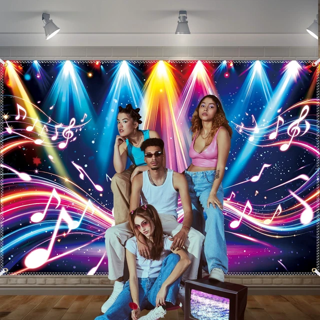 Alt view image 5 of 6 - Rainbow Stage Disco Backdrop 10x6.5ft Neon Dance Party Photography Background 80s 90s Disco Party Decorations for Retro Disco Birthday Party,Club & Bar Themed Decor