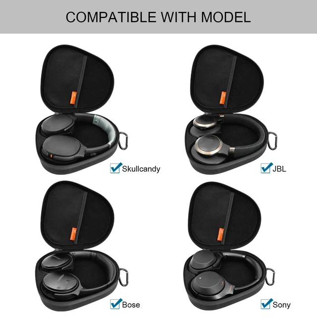 Alt view image 2 of 7 - Headphones Case for Skullcandy/JBL/Bose/Sony Wireless Headphones - Black Travel Case Carrying Cover Bag, Storage Protective Bag with Cable