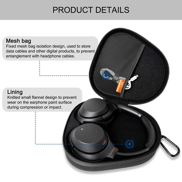 Alt view image 3 of 7 - Headphones Case for Skullcandy/JBL/Bose/Sony Wireless Headphones - Black Travel Case Carrying Cover Bag, Storage Protective Bag with Cable
