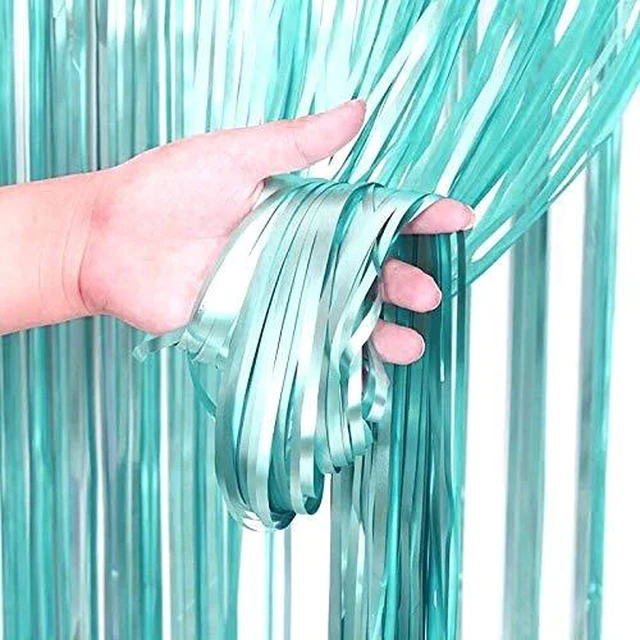 Alt view image 3 of 4 - Teal Blue Tinsel Foil Fringe Curtains - Under The Sea Baby Shower Birthday Photo Backdrops Bachelorette Wedding Bridal Shower Party Decor Photo Booth Props Backdrops Decorations, 2pc