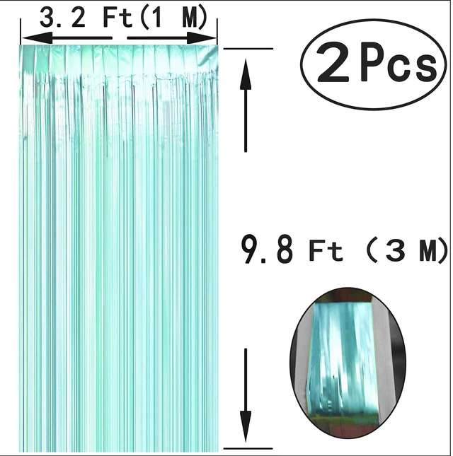 Alt view image 2 of 4 - Teal Blue Tinsel Foil Fringe Curtains - Under The Sea Baby Shower Birthday Photo Backdrops Bachelorette Wedding Bridal Shower Party Decor Photo Booth Props Backdrops Decorations, 2pc