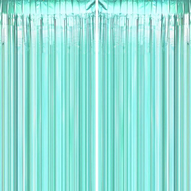 Main image of Teal Blue Tinsel Foil Fringe Curtains - Under The Sea Baby Shower Birthday Photo Backdrops Bachelorette Wedding Bridal Shower Party Decor Photo Booth Props Backdrops Decorations, 2pc