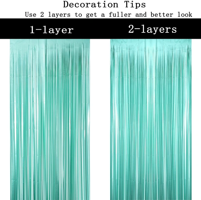 Alt view image 4 of 4 - Teal Blue Tinsel Foil Fringe Curtains - Under The Sea Baby Shower Birthday Photo Backdrops Bachelorette Wedding Bridal Shower Party Decor Photo Booth Props Backdrops Decorations, 2pc