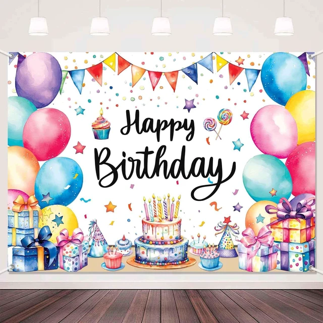 Main image of 7x5ft Happy Birthday Banner Backdrop Colorful Birthday Decorations Happy Birthday Sign Balloons Photo Backdrop for Kids Women Men, Reusable Photography Background Party Supplies Indoor Outdoor
