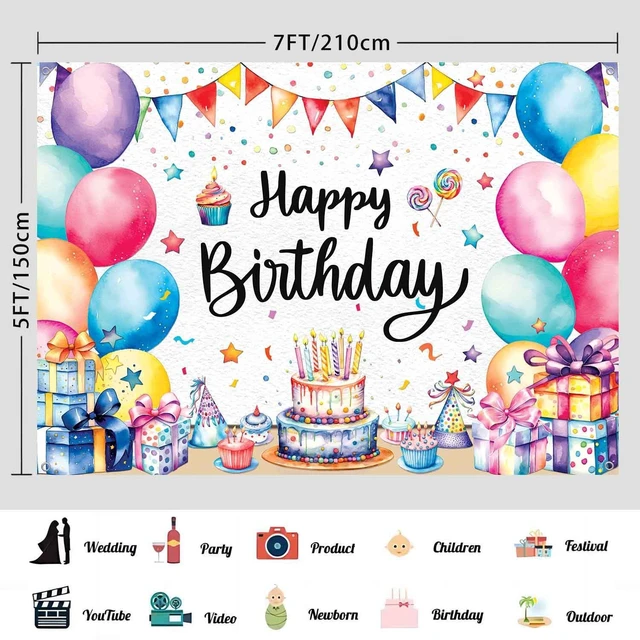 Alt view image 2 of 7 - 7x5ft Happy Birthday Banner Backdrop Colorful Birthday Decorations Happy Birthday Sign Balloons Photo Backdrop for Kids Women Men, Reusable Photography Background Party Supplies Indoor Outdoor