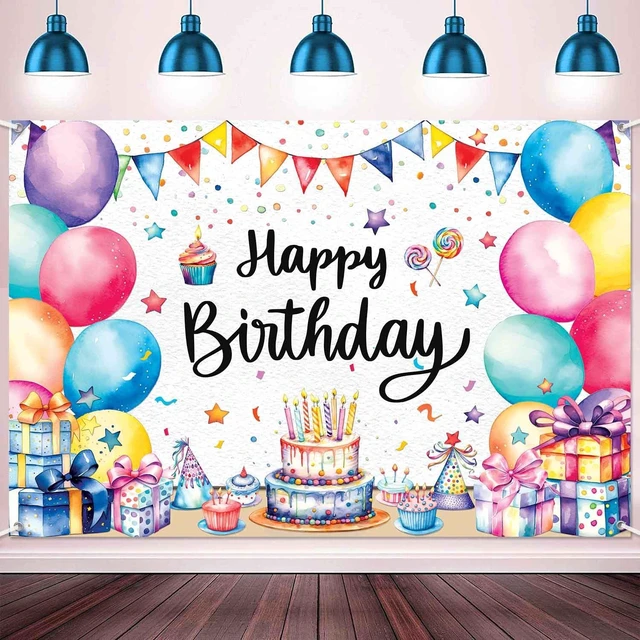 Alt view image 4 of 7 - 7x5ft Happy Birthday Banner Backdrop Colorful Birthday Decorations Happy Birthday Sign Balloons Photo Backdrop for Kids Women Men, Reusable Photography Background Party Supplies Indoor Outdoor