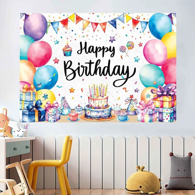 Alt view image 5 of 7 - 7x5ft Happy Birthday Banner Backdrop Colorful Birthday Decorations Happy Birthday Sign Balloons Photo Backdrop for Kids Women Men, Reusable Photography Background Party Supplies Indoor Outdoor