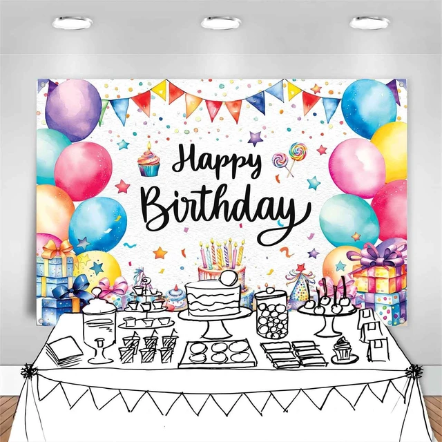 Alt view image 6 of 7 - 7x5ft Happy Birthday Banner Backdrop Colorful Birthday Decorations Happy Birthday Sign Balloons Photo Backdrop for Kids Women Men, Reusable Photography Background Party Supplies Indoor Outdoor
