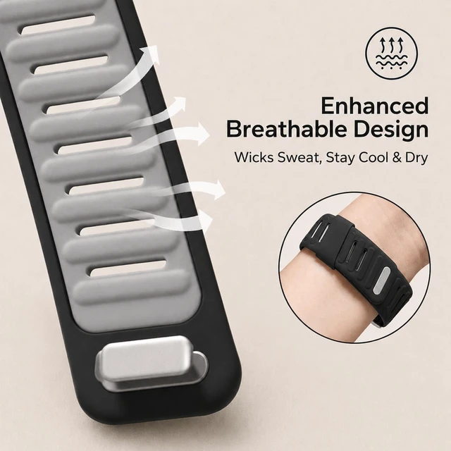 Alt view image 3 of 7 - Skin-Friendly Silicone Band Compatible with WHOOP 5.0/One/Peak/Life Breathable Waterproof Adjustable Strap for Men/Women 24/7 Comfort for Workouts, Commutes & Sleep