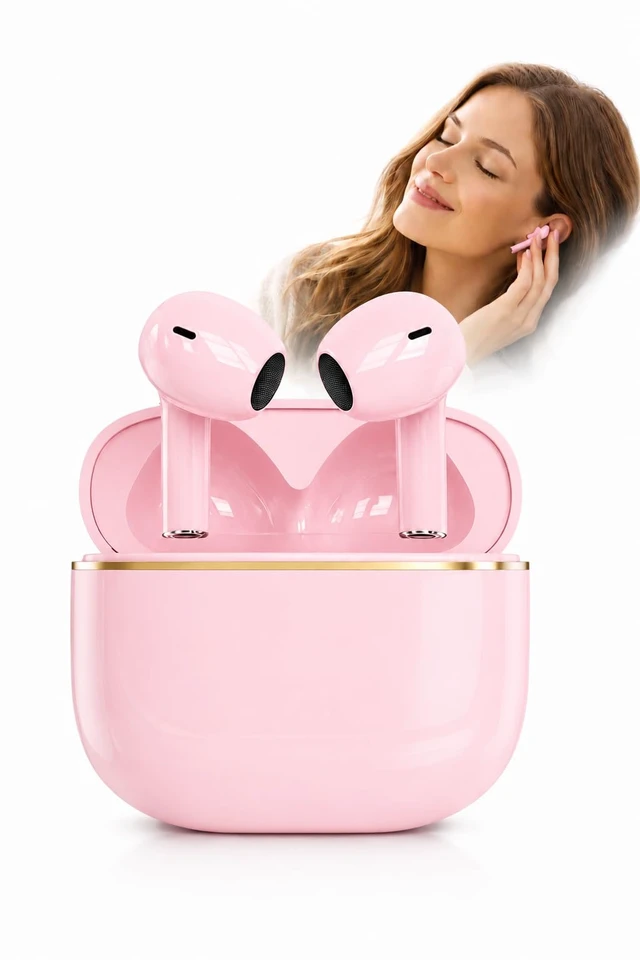 Alt view image 4 of 7 - Wireless Bluetooth 5.3 Earbuds with Charing Case, LED Battery Display, 40H Playtime,IPX7 Waterproof, Touch Control, Built-in Microphone, Stereo Bass Earbuds for iPhone, Android & Tablets (Pink)