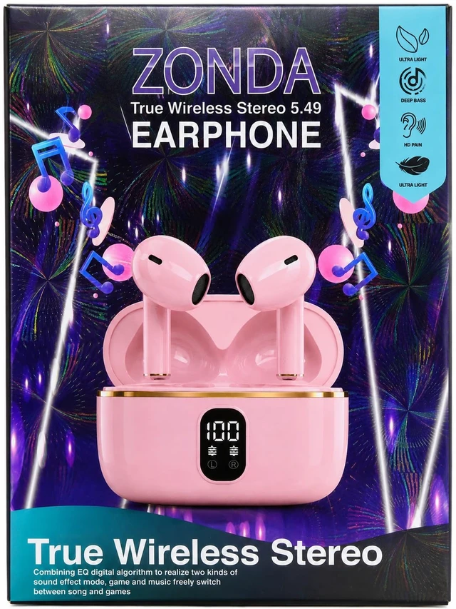 Alt view image 6 of 7 - Wireless Bluetooth 5.3 Earbuds with Charing Case, LED Battery Display, 40H Playtime,IPX7 Waterproof, Touch Control, Built-in Microphone, Stereo Bass Earbuds for iPhone, Android & Tablets (Pink)
