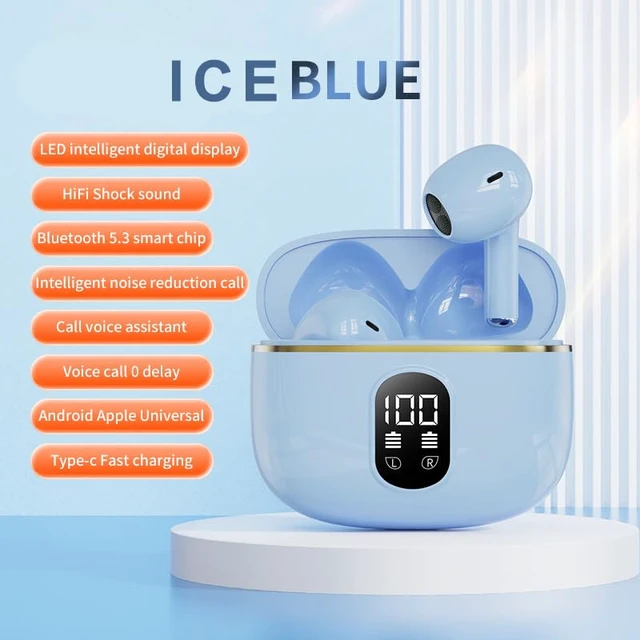 Alt view image 3 of 7 - Wireless Bluetooth 5.3 Earbuds with Charging Case, LED Battery Display, 40H Playtime,IPX7 Waterproof,Touch Control,Built-in Mic,Stereo Bass Earbuds for iPhone, Android & Tablets (Ice Blue)