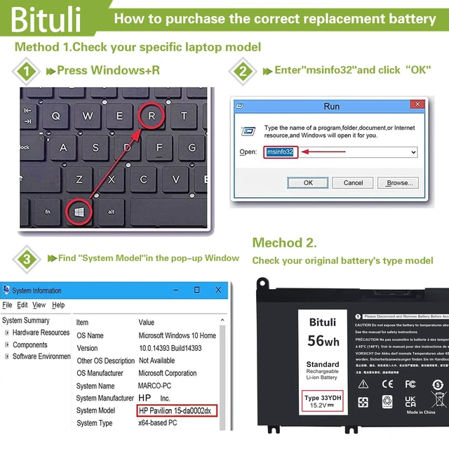 Alt view image 4 of 7 - 33YDH Laptop Battery for Dell Inspiron 17 7000 7778 7779 7786 7773 15 7577 G3 3579 3779 G5 5587 G7 7588 Latitude 13 3380 14 3490 15 3590 3580 PVHT1 P30E 81PF3 081PF3 56WH