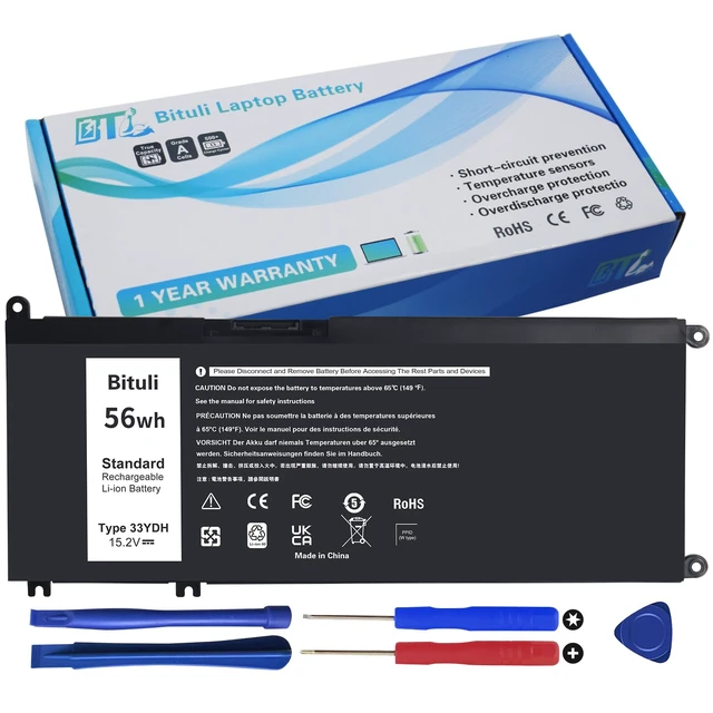 Alt view image 7 of 7 - 33YDH Laptop Battery for Dell Inspiron 17 7000 7778 7779 7786 7773 15 7577 G3 3579 3779 G5 5587 G7 7588 Latitude 13 3380 14 3490 15 3590 3580 PVHT1 P30E 81PF3 081PF3 56WH
