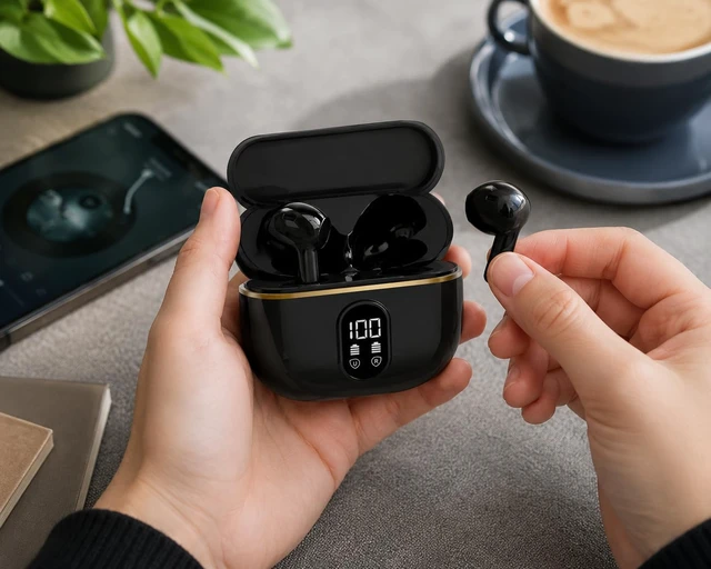 Alt view image 2 of 7 - Wireless Bluetooth 5.3 Earbuds with Charging Case, LED Battery Display, 40H Playtime,IPX7 Waterproof,Touch Control,Built-in Mic,Stereo Bass Earbuds for iPhone, Android & Tablets (Black)