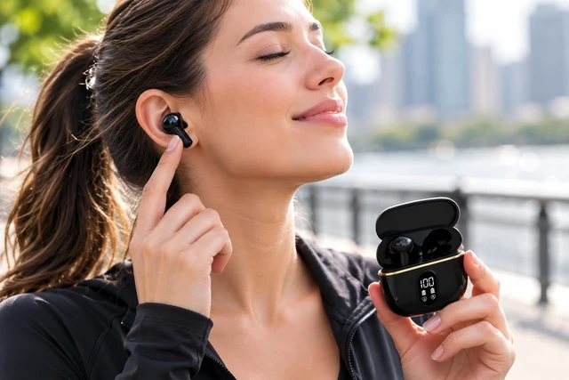 Alt view image 7 of 7 - Wireless Bluetooth 5.3 Earbuds with Charging Case, LED Battery Display, 40H Playtime,IPX7 Waterproof,Touch Control,Built-in Mic,Stereo Bass Earbuds for iPhone, Android & Tablets (Black)