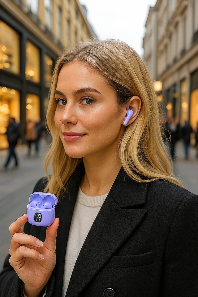 Alt view image 2 of 7 - Wireless Bluetooth 5.3 Earbuds with Charging Case, LED Battery Display, 40H Playtime,IPX7 Waterproof,Touch Control,Built-in Mic,Stereo Bass Earbuds for iPhone, Android & Tablets (Purple)