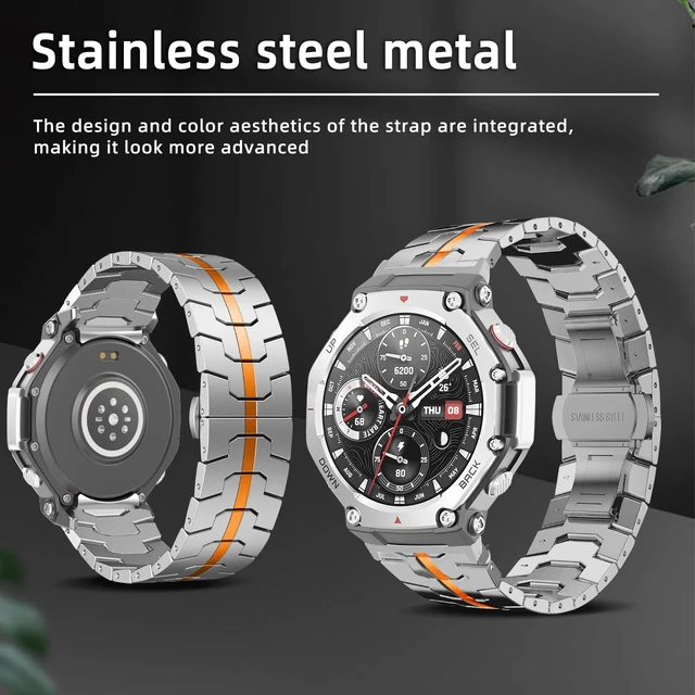 Alt view image 2 of 7 - Metal Band for Amazfit T-Rex 3 48mm (Orange Titanium) Stainless Steel Metal Strap No Gap Adjustable Replacement Wristband Men Women for Amazfit T-Rex 3 48mm