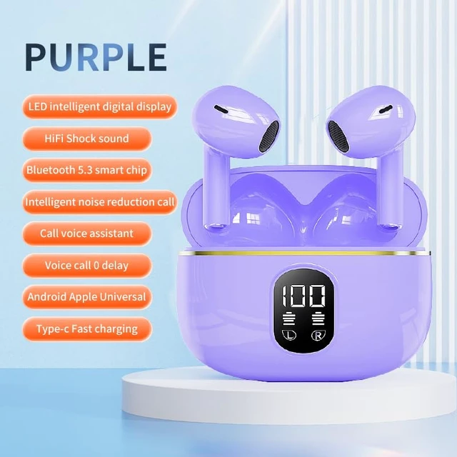 Alt view image 3 of 7 - Wireless Bluetooth 5.3 Earbuds with Charging Case, LED Battery Display, 40H Playtime,IPX7 Waterproof,Touch Control,Built-in Mic,Stereo Bass Earbuds for iPhone, Android & Tablets (Purple)