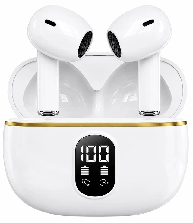 Main image of Wireless Bluetooth 5.3 Earbuds with Charing Case, LED Battery Display, 40H Playtime,IPX7 Waterproof, Touch Control, Built-in Microphone, Stereo Bass Earbuds for iPhone, Android & Tablets (White)