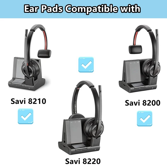 Alt view image 2 of 6 - Savi 8220 Earpads Replacement for Plantronics Savi 8210/8220/ 8200 Headset Ear Pads Cushions Protein Leather High-Density Foam - Black