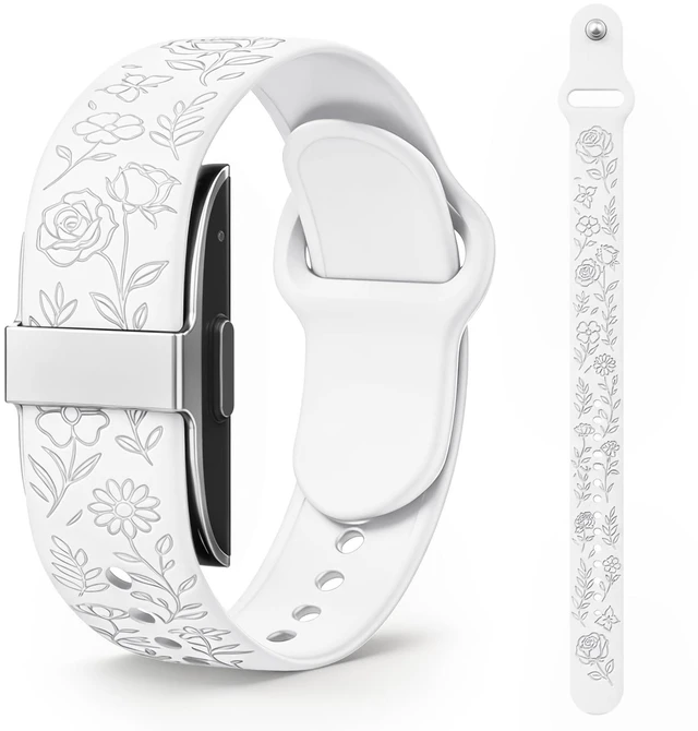 Main image of Floral Engraved Band Compatible with Hume Band Replacement Strap 1.0 Soft Silicone Flower Pattern Loop Sport Replacement Wristband for Hume Health 1.0 Band for Women (Not for Hume 2.0)