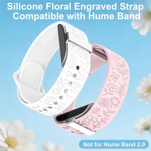 Alt view image 2 of 7 - Floral Engraved Band Compatible with Hume Band Replacement Strap 1.0 Soft Silicone Flower Pattern Loop Sport Replacement Wristband for Hume Health 1.0 Band for Women (Not for Hume 2.0)