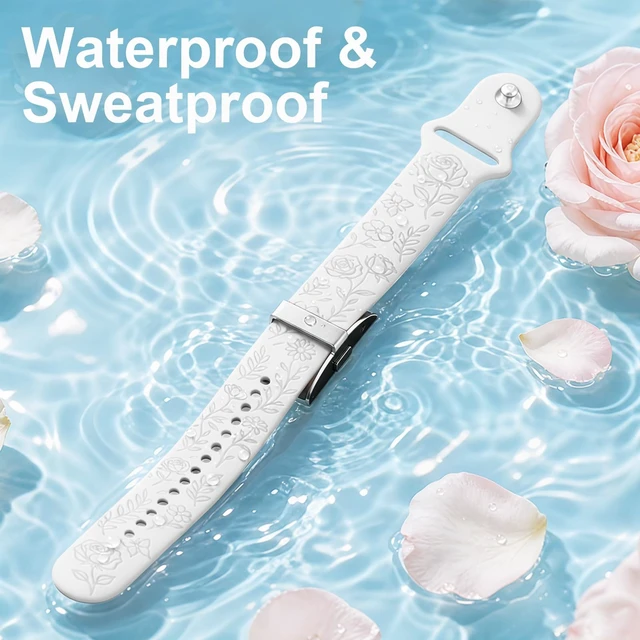 Alt view image 5 of 7 - Floral Engraved Band Compatible with Hume Band Replacement Strap 1.0 Soft Silicone Flower Pattern Loop Sport Replacement Wristband for Hume Health 1.0 Band for Women (Not for Hume 2.0)