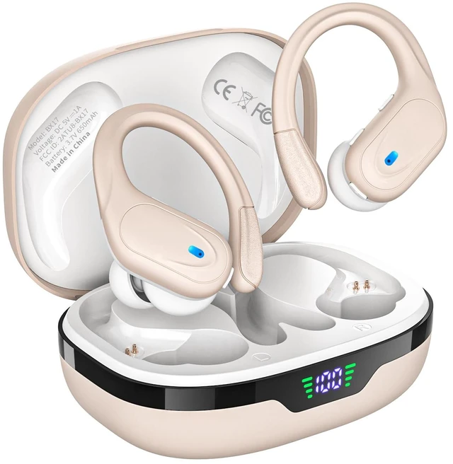 Main image of Wireless Earbuds, Sports Bluetooth Headphones, 80Hrs Playtime Ear Buds with LED Power Display, Noise Canceling Headset, IPX7 Waterproof Earphones for Workout/Running (Camel)