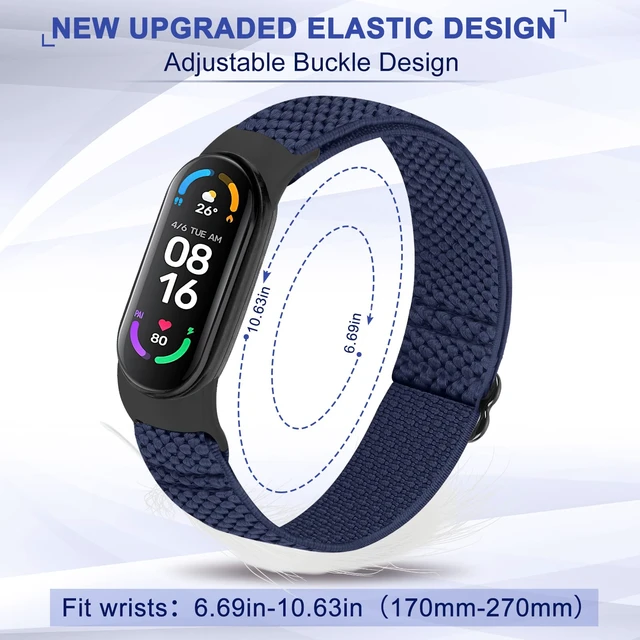 Alt view image 4 of 7 - 5 Pack Solo Loop Nylon Band Compatible With Xiaomi Mi Band 7 6 5 4 3/Amazfit Band 5 Straps, Adjustable Breathable Comfortable Elastic Sport Replacement Strap for Women Men