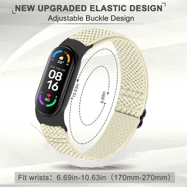 Alt view image 4 of 7 - 5 Pack Solo Loop Nylon Band Compatible With Xiaomi Mi Band 7 6 5 4 3/Amazfit Band 5 Straps, Adjustable Breathable Comfortable Elastic Sport Replacement Strap for Women Men